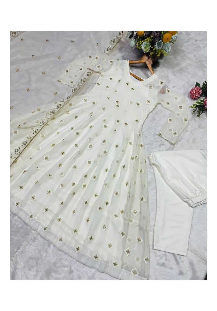 Malishka Export White Anarkali Kurta Pant With Dupatta for Women - Image 2